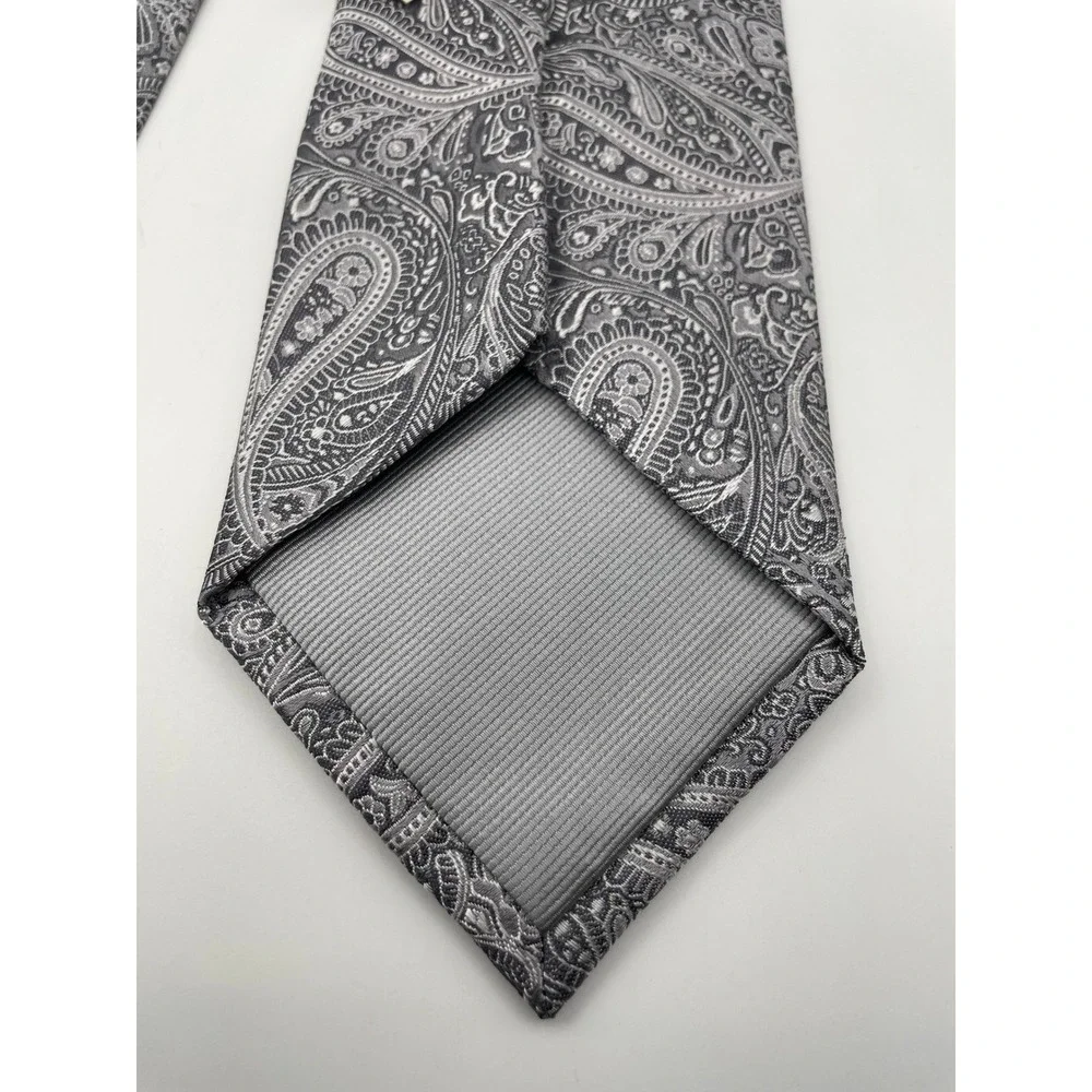 Countess Mara Augustin Tonal Paisley Silk Necktie Silver Grey Hand Made New